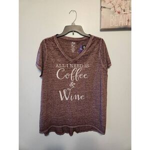 NWT State of Mind Size 2X All I Need Is Coffee & Wine Maroon Hwather Tshirt